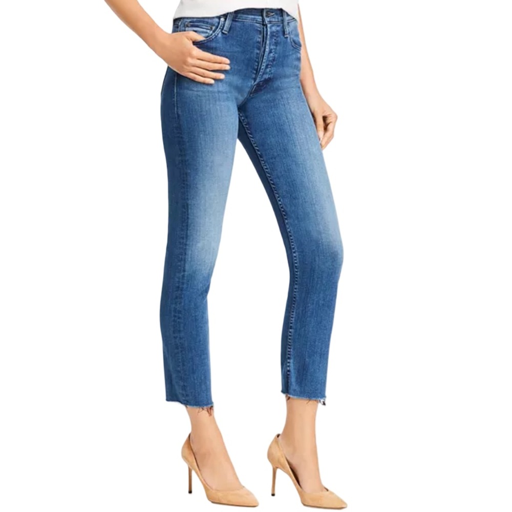 MOTHER The Tomcat Straight Leg Ankle Fray Blue Denim Jeans in Watch Me Size 27
